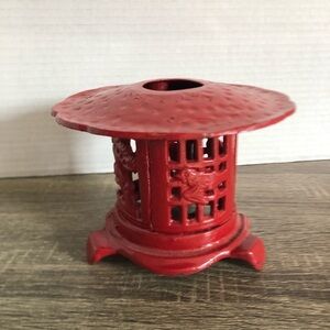 Vtg Red Heavy Cast Metal Lantern Decor